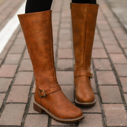 HeidiMode | Hohe Damenstiefel Mit Schnalle Und Absatz