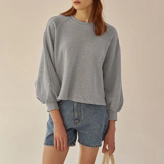 sweatshirt met ronde hals en ballonmouwen