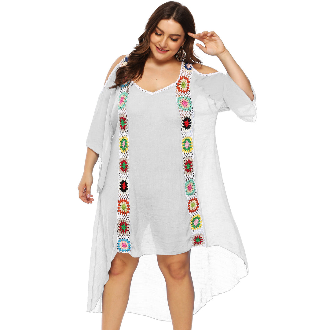 Damen Strandtunika mit offenen Ärmeln und floralen Stickereien Heidi-Mode