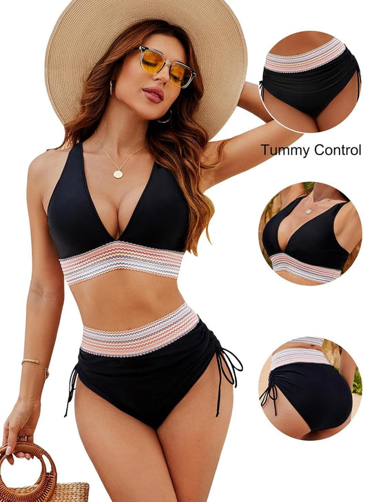Heidi-Mode | Bikini Damen High Waist mit Neckholder & Bauchstraffendem Effekt