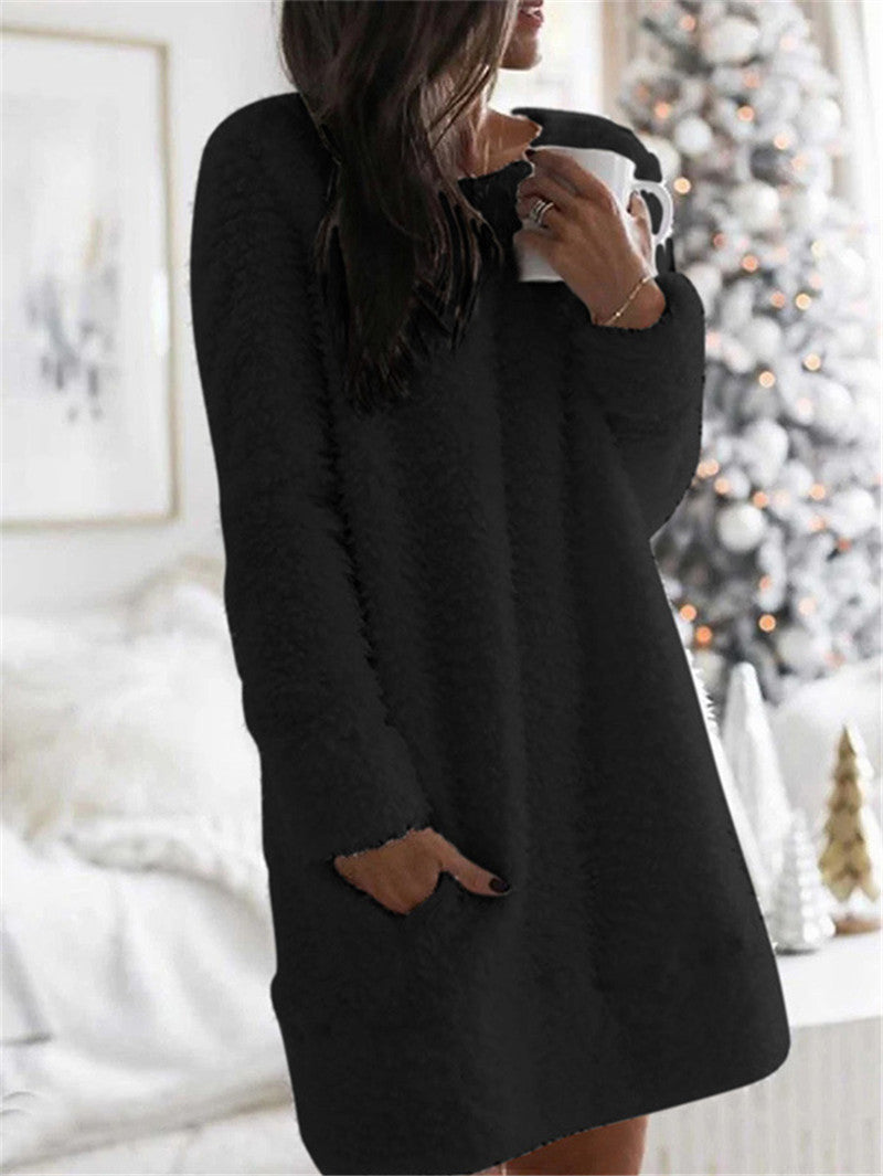 Heidi-Mode | Kleid Übergröße Flauschiger Deckenpullover mit Taschen