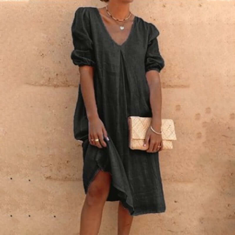 Leinenkleid mit V-Ausschnitt - Anna