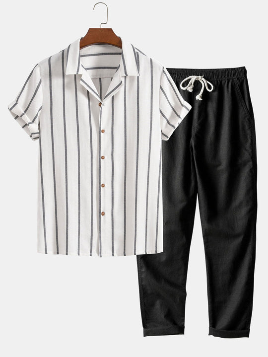 Blend Striped Cuban Shirt & Straight Leg Linen Pants