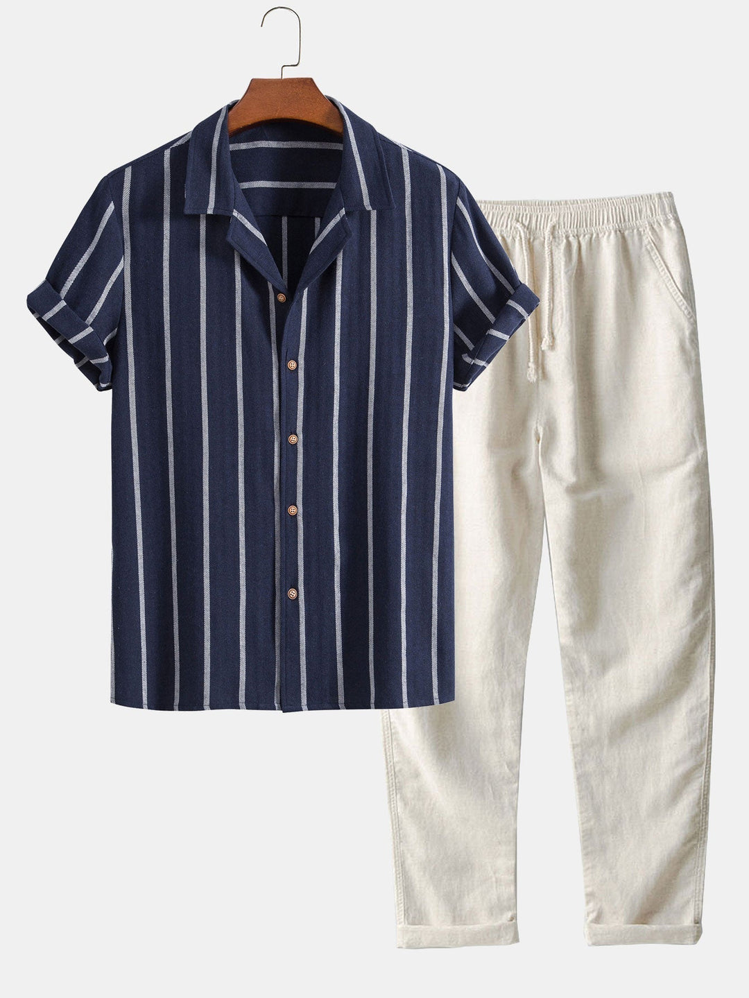 Blend Striped Cuban Shirt & Straight Leg Linen Pants