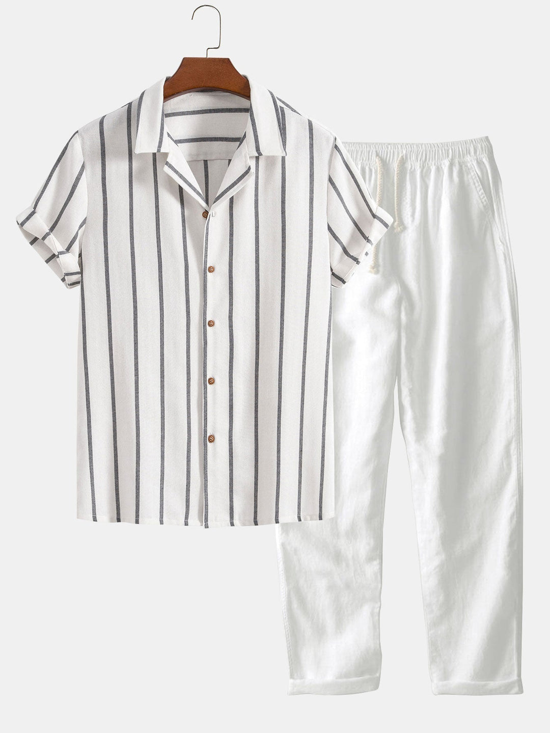 Blend Striped Cuban Shirt & Straight Leg Linen Pants