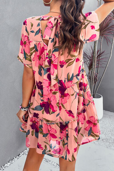 Heidi-Mode | Gedrucktes Gestuftes Rundhals-Minikleid