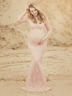 Heidi-Mode Schwangerschafts-Chaps für Fotoshooting, figurbetontes Maxikleid mit rosa Spitze, Meerjungfrau, elegante Mode