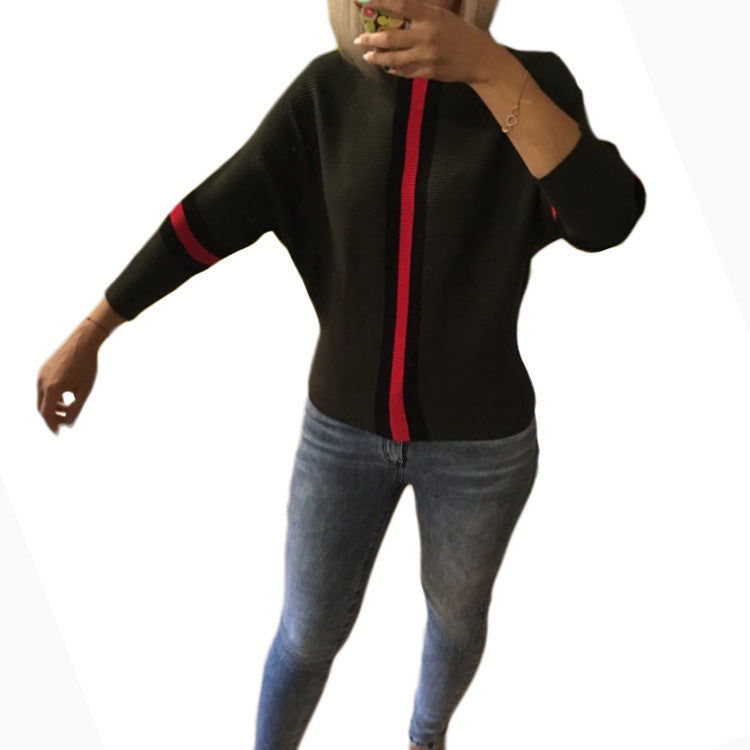 Damen lässiger Strickpullover mit sportlichem Streifenmuster Heidi-Mode