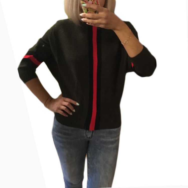 Damen lässiger Strickpullover mit sportlichem Streifenmuster Heidi-Mode