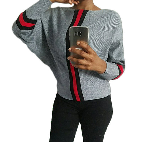 Damen lässiger Strickpullover mit sportlichem Streifenmuster Heidi-Mode