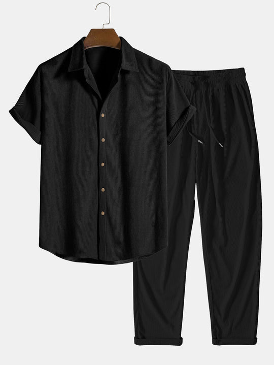 Button Up Short Sleeved Shirt & Straight Leg Pants