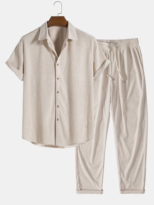 Button Up Short Sleeved Shirt & Straight Leg Pants