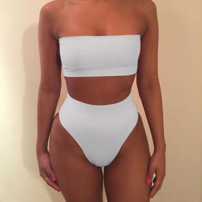 Damen Bandeau-Bikini-Set mit hohem Schnitt und tailliertem Design Heidi-Mode