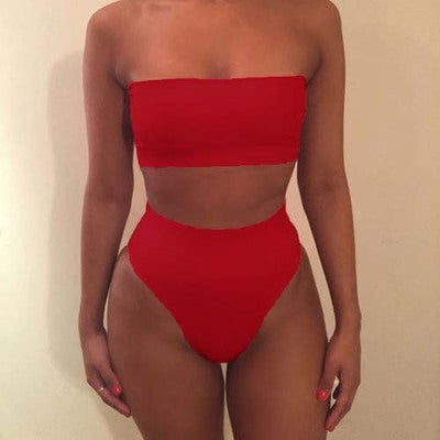 Damen Bandeau-Bikini-Set mit hohem Schnitt und tailliertem Design Heidi-Mode