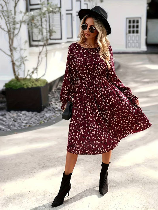 Heidi – allover-print-langarmkleid für frühling und herbst