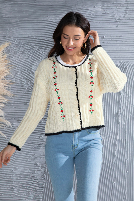 Heidi-Mode | Grafik Kabelstrick Knopfleiste Cardigan