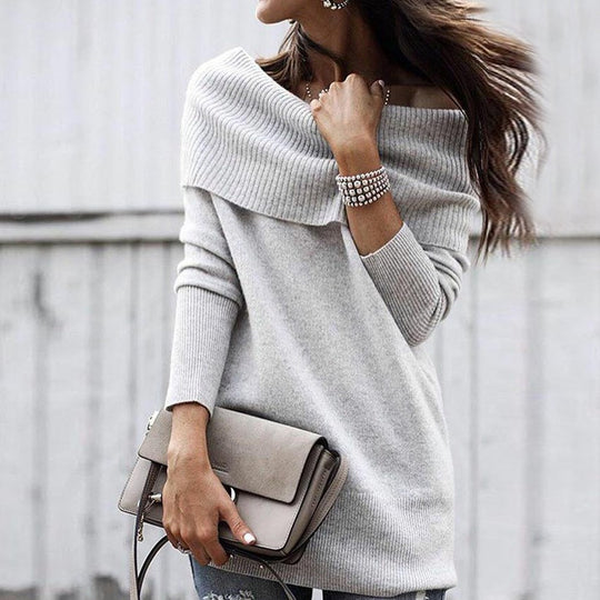 Damen Strickkleid mit Off-Shoulder-Ausschnitt Heidi-Mode