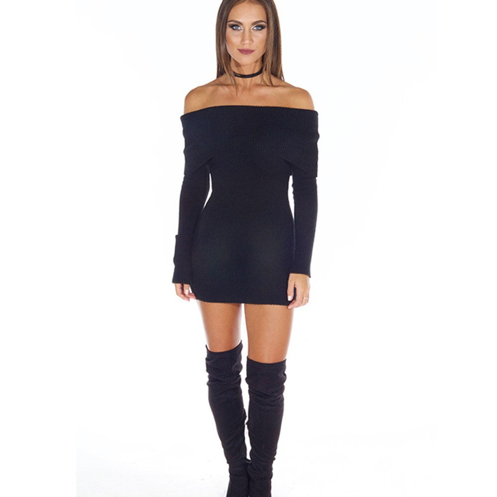 Damen Strickkleid mit Off-Shoulder-Ausschnitt Heidi-Mode