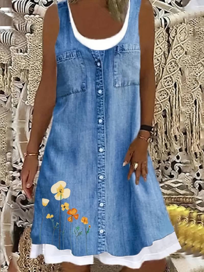 Bedrucktes Denim-Kleid