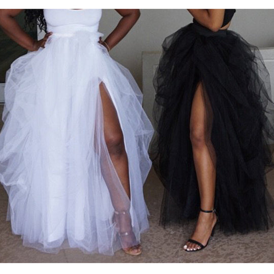 Damen Elegante Tüll-Rock mit asymmetrischem Schnitt und voluminösen Rüschen Heidi-Mode