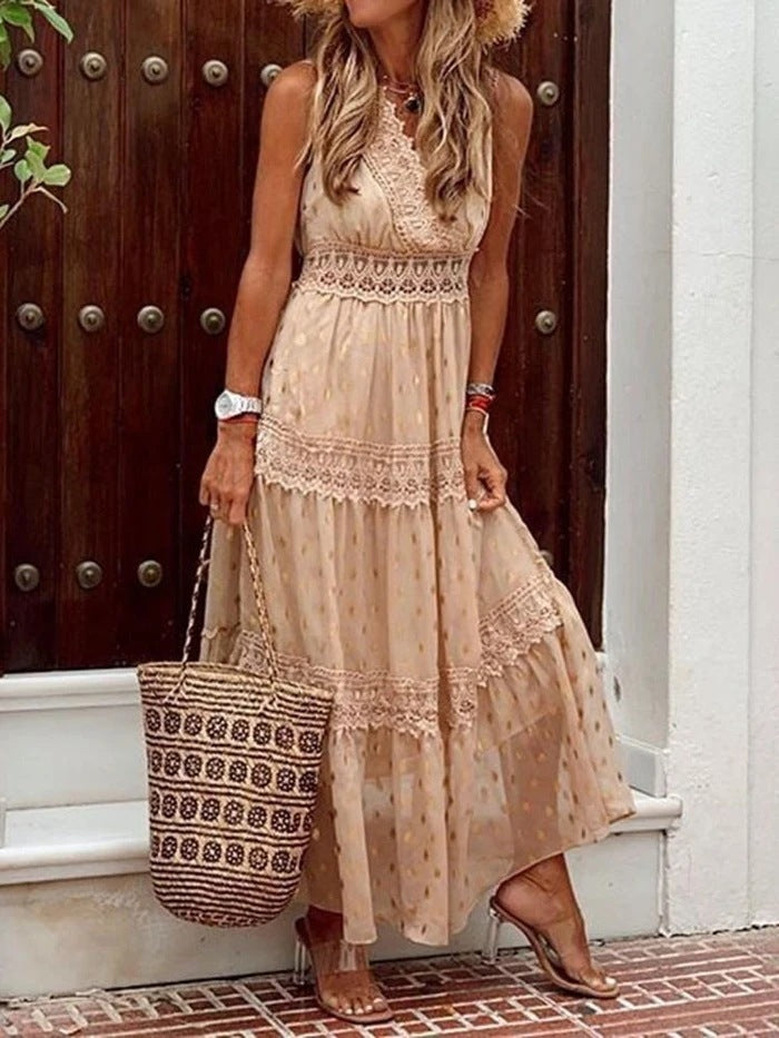 Heidi-Mode | Sexy Tiefe V-Ausschnitt Ärmelloses Chiffonkleid