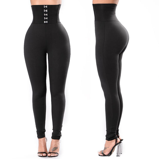 Damen Hochtaillierte Leggings mit dekorativem Knopfdesign Heidi-Mode