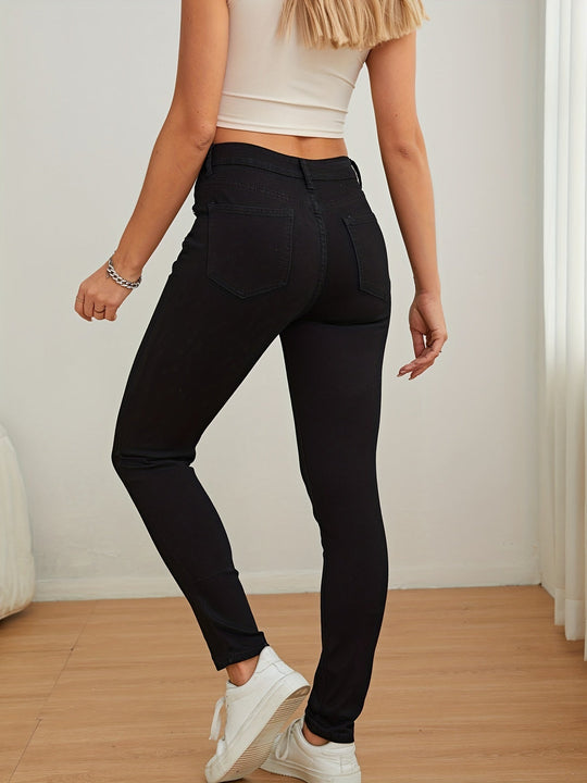 Heidi-Mode | Einfarbige Schwarze Skinny Jeans mit Hoher Taille