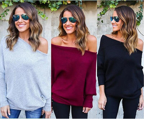 Damen lässiger Off-Shoulder Pullover mit strukturiertem Design und weiten Ärmeln Heidi-Mode