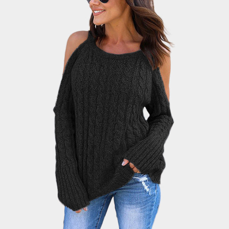 Damen Strickpullover mit Off-Shoulder Design und hohem Kragen Heidi-Mode