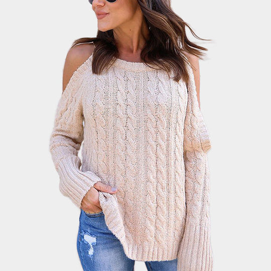 Damen Strickpullover mit Off-Shoulder Design und hohem Kragen Heidi-Mode