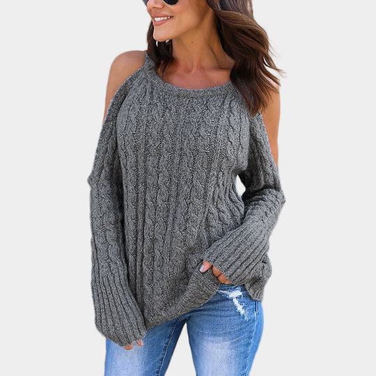 Damen Strickpullover mit Off-Shoulder Design und hohem Kragen Heidi-Mode