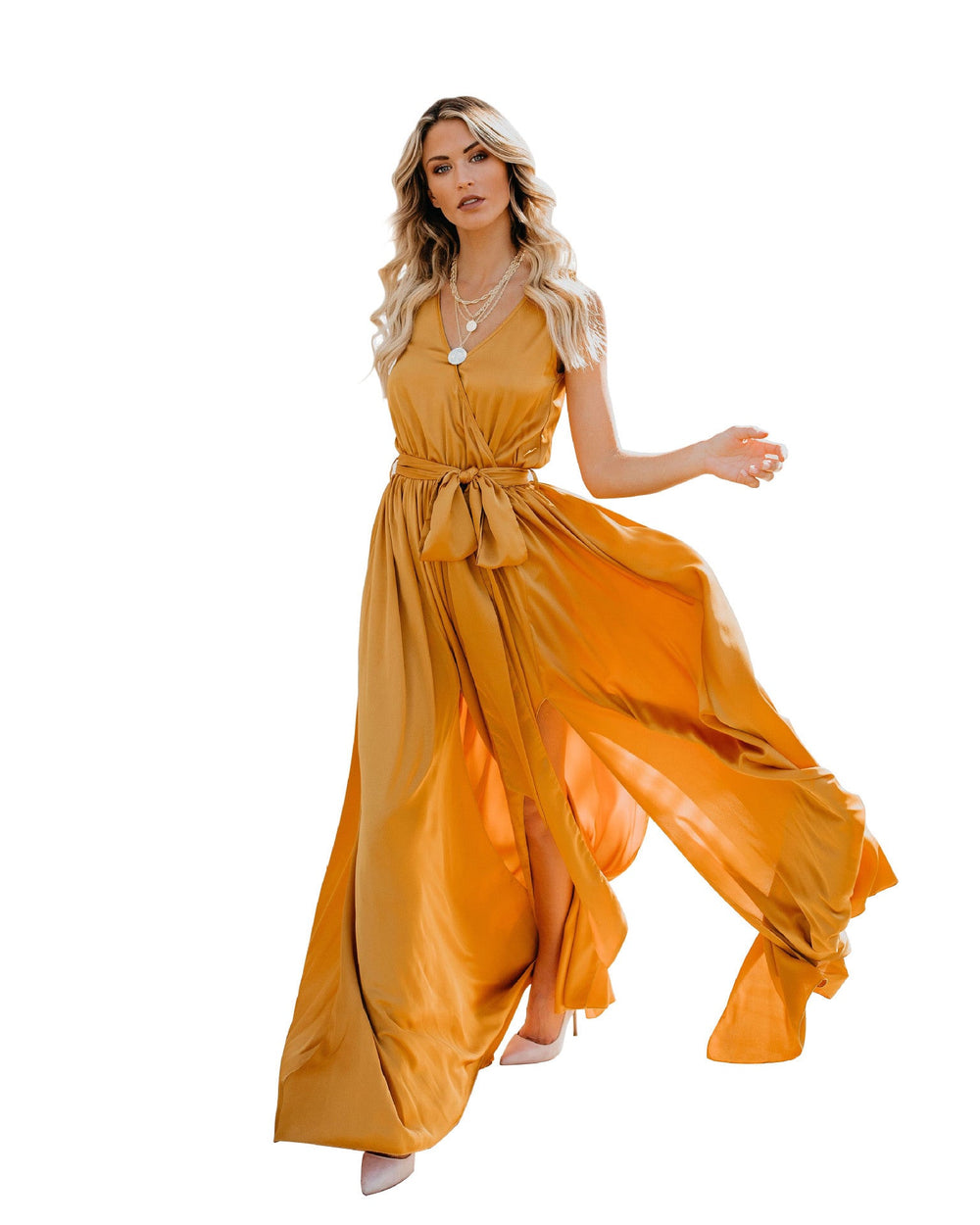 Exquisiter Hals ärmelloses Langes Modekleid