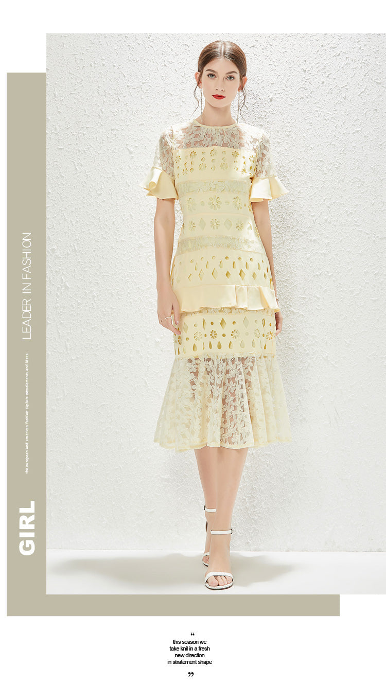 Heidi-Mode | Walk Show Neue Mode Hohe Qualität Frauen Hulf Spitze Fishtail Hüfte Wickel Kleid