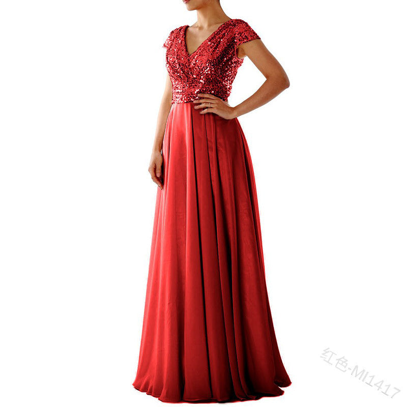 Heidi-Mode | Damen Kurzarm Glitzer Maxi Kleid