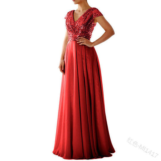 Heidi-Mode | Damen Kurzarm Glitzer Maxi Kleid
