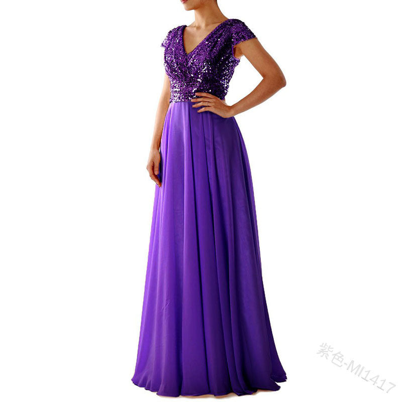 Heidi-Mode | Damen Kurzarm Glitzer Maxi Kleid