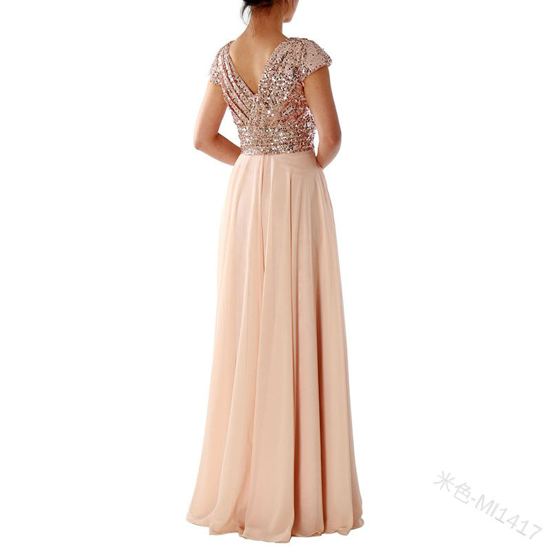 Heidi-Mode | Damen Kurzarm Glitzer Maxi Kleid