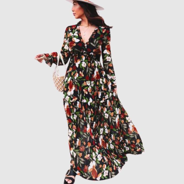 Chiffon-Maxikleid mit floralem Druck