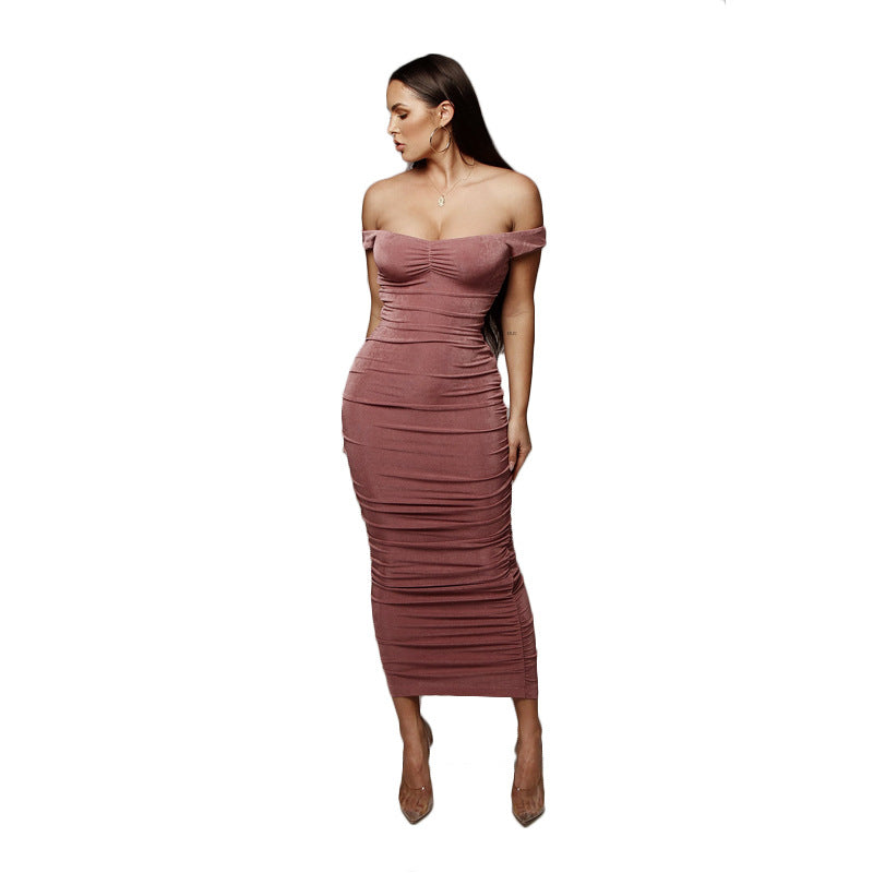 Damen figurbetontes Cocktailkleid mit schulterfreiem Design und Raffung Heidi-Mode