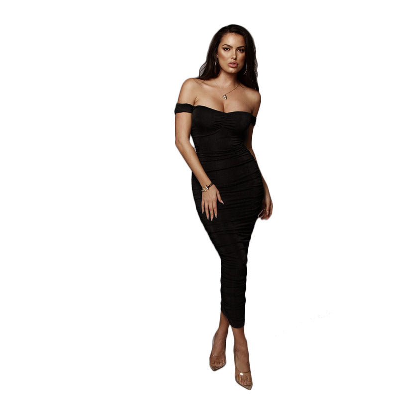 Damen figurbetontes Cocktailkleid mit schulterfreiem Design und Raffung Heidi-Mode