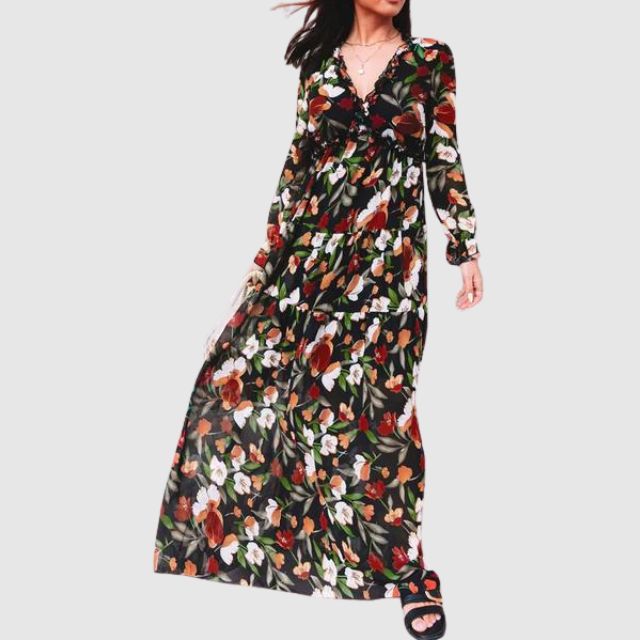 Chiffon-Maxikleid mit floralem Druck