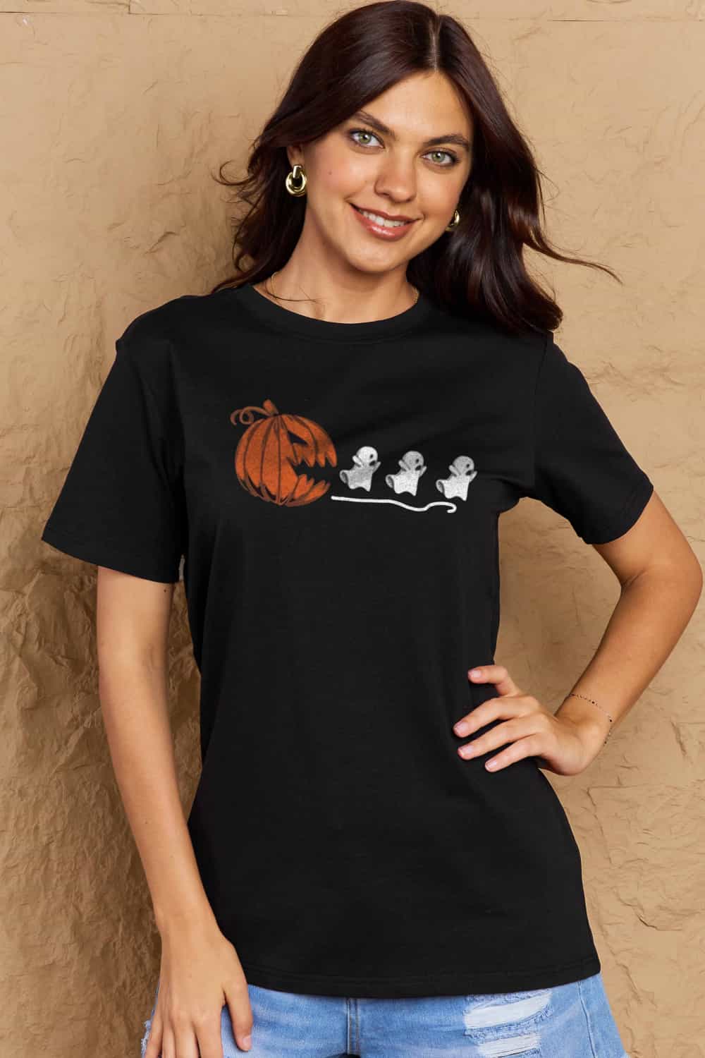 Heidi-Mode | Simply Love Vollgröße Kürbisgesicht Grafik Baumwoll-T-Shirt