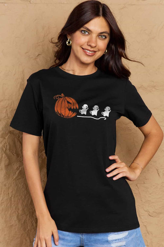 Heidi-Mode | Simply Love Vollgröße Kürbisgesicht Grafik Baumwoll-T-Shirt