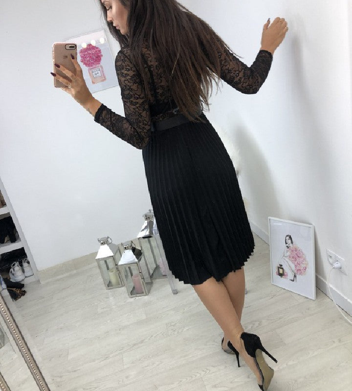 Damen Spitzenkleid mit plissierten Rock Heidi-Mode