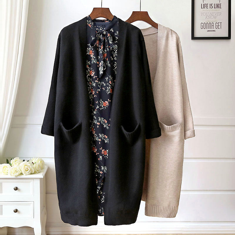 Damen Bequemer Strickcardigan mit Taschen und offenem Schnitt Heidi-Mode