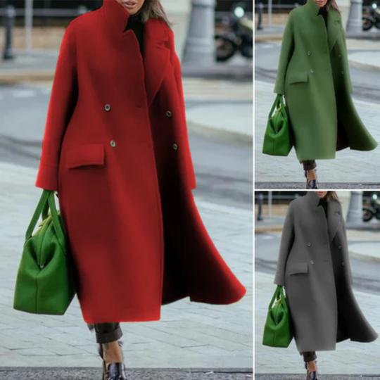 Heidi-Mode | Warmer Stylischer Zweireihermantel Für Damen Lang