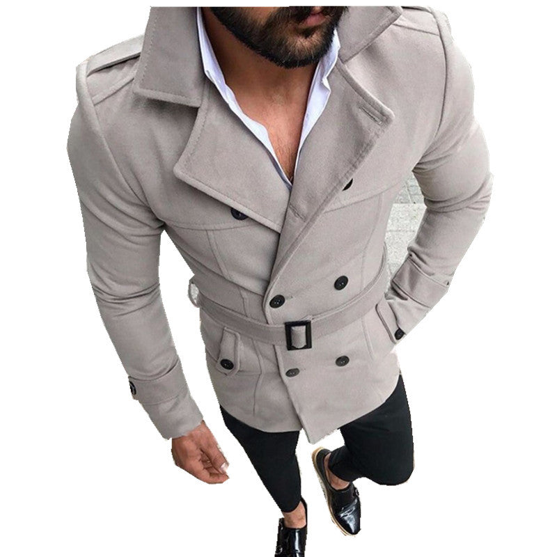Herren eleganter Trenchcoat mit modischem Gürtel und doppelter Knopfleiste Heidi-Mode