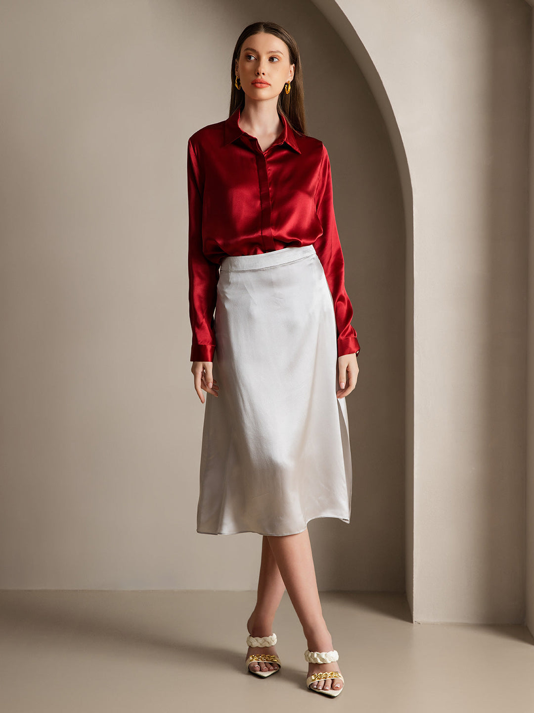Heidi-Mode | Damen Klassische Seide Langarmshirt
