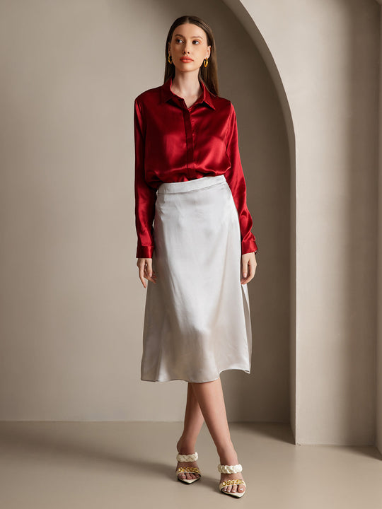 Heidi-Mode | Damen Klassische Seide Langarmshirt
