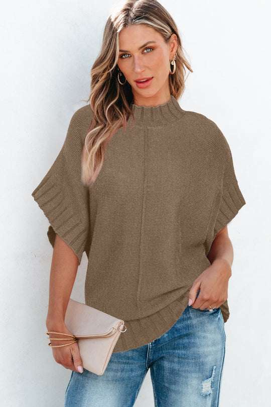 Palm Mock Neck Batwing Kurzarm-Strickpullover